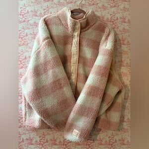 Fabletics Pink and Cream gingham Sherpa Jacket